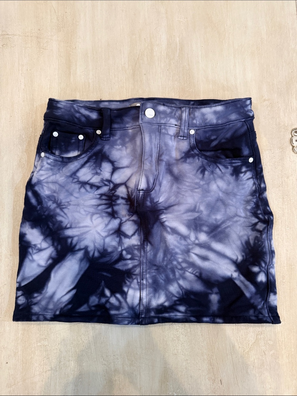 Tractr Tie-Dye Navy and White Mini Skirt